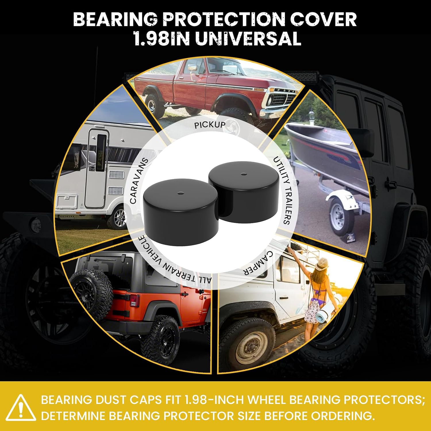 Trailer Bearing Dust Cap Trailer Axle Hub Dust Cover 1.98 Inch Rubber Wheel Bearing Buddies Protector, 2 Pack Black
