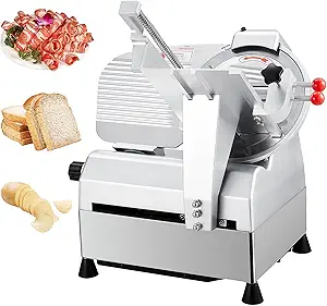 Premium Deli Slicer for Home & Commercial Use - 800W Powerful Motor, 0-18mm Adjustable Thickness, 12" Stainless Steel Removable Blade, Easy to Clean, and Safe Operation.
