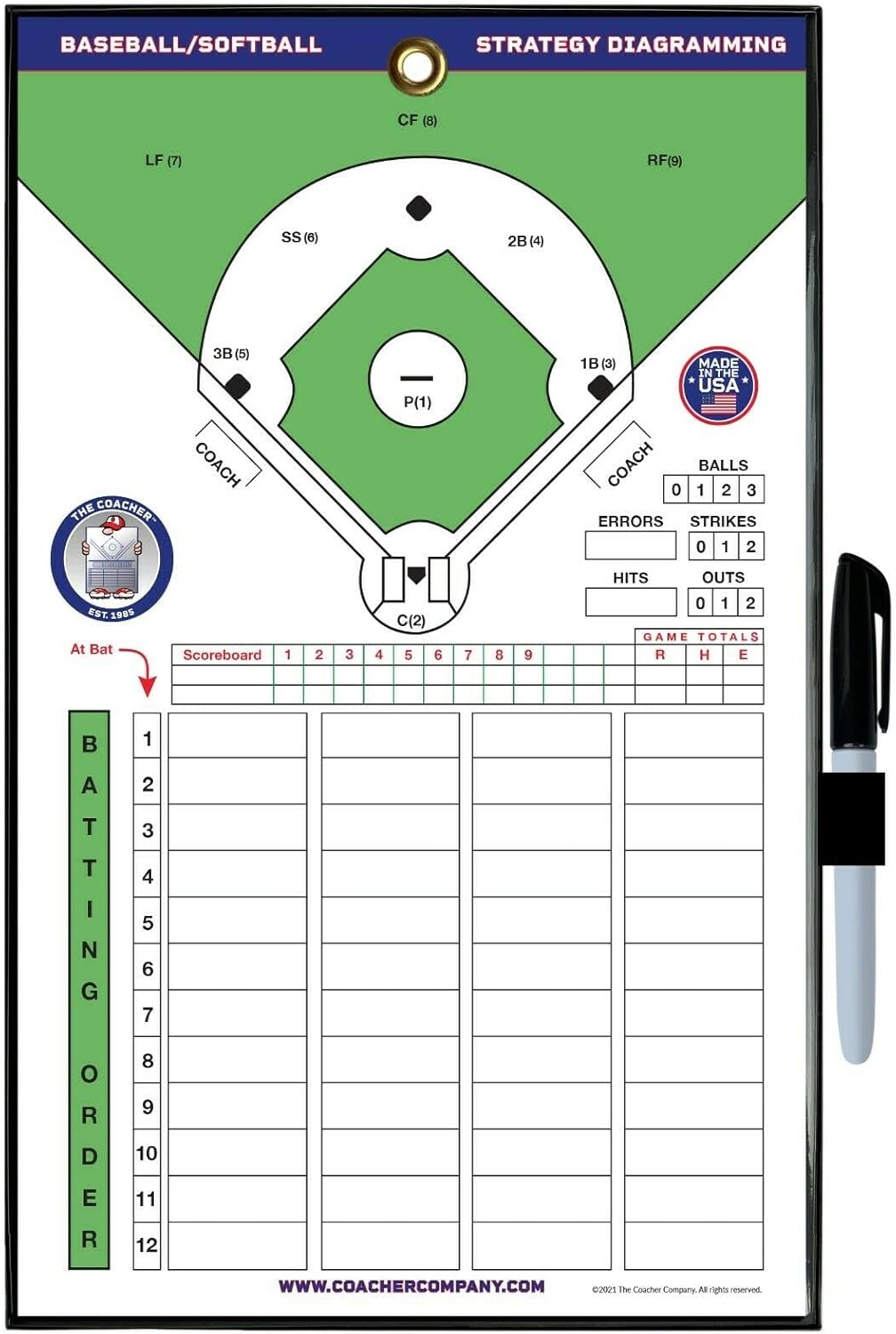 Premium Magnetic Baseball Softball Line-Up Board - Made in the USA