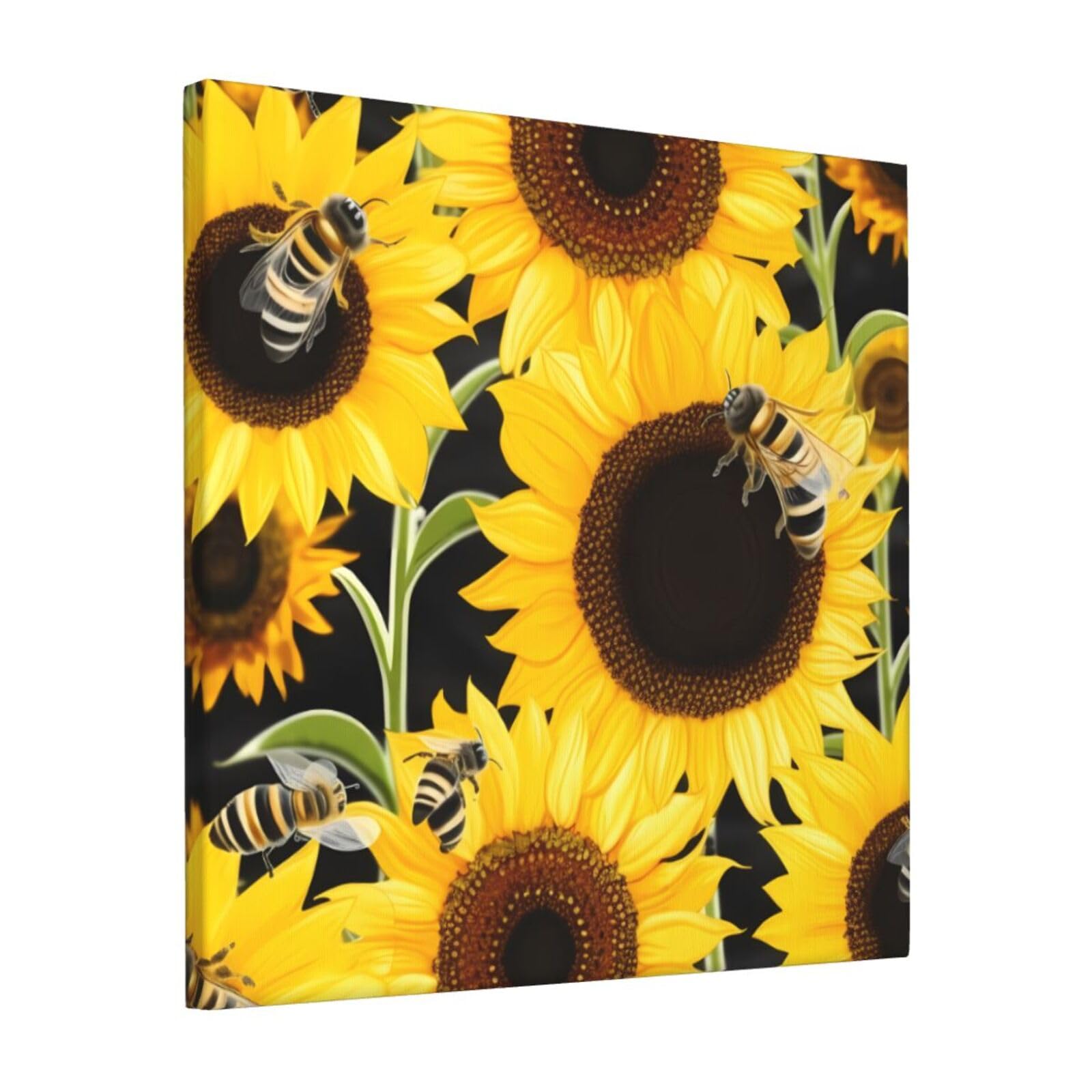FodPand Sunflower Bees Canvas Wall Art for Living Room Wall Decor 12"x12" Modern Artwork Painting Pictures Hanging Canvas Prints Aesthetic Wall Art for Bedroom Bathroom Office Wallart Decor