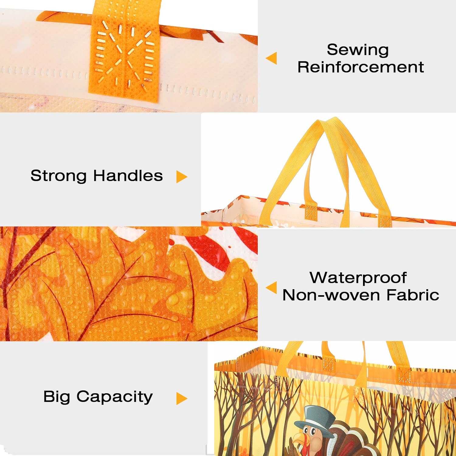 Colarr 24 Pcs Large Thanksgiving Non Woven Tote Bags Thanksgiving Party Favor Bags