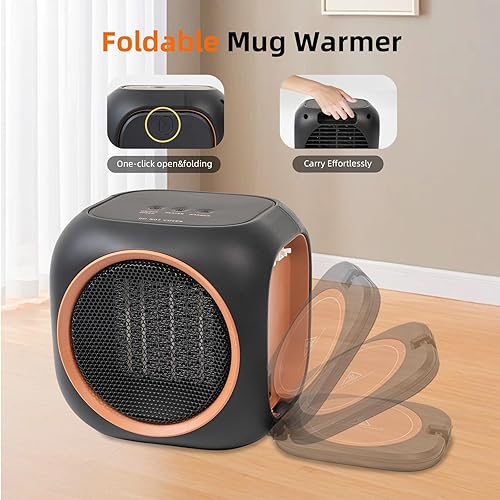 Miniatura 8 de Calentador de espacio con calentador de tazas, calentadores eléctricos para uso en interiores con termostato, calentador portátil para dormitorio,