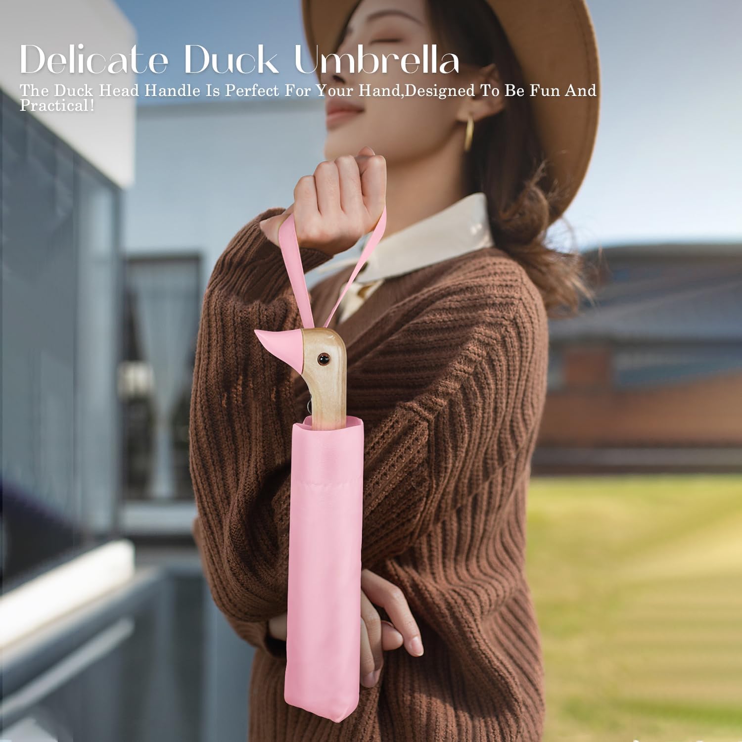 Cute Duck Handle Umbrella - Compact Travel Yellow Duck Head Umbrella for Adults and Girls