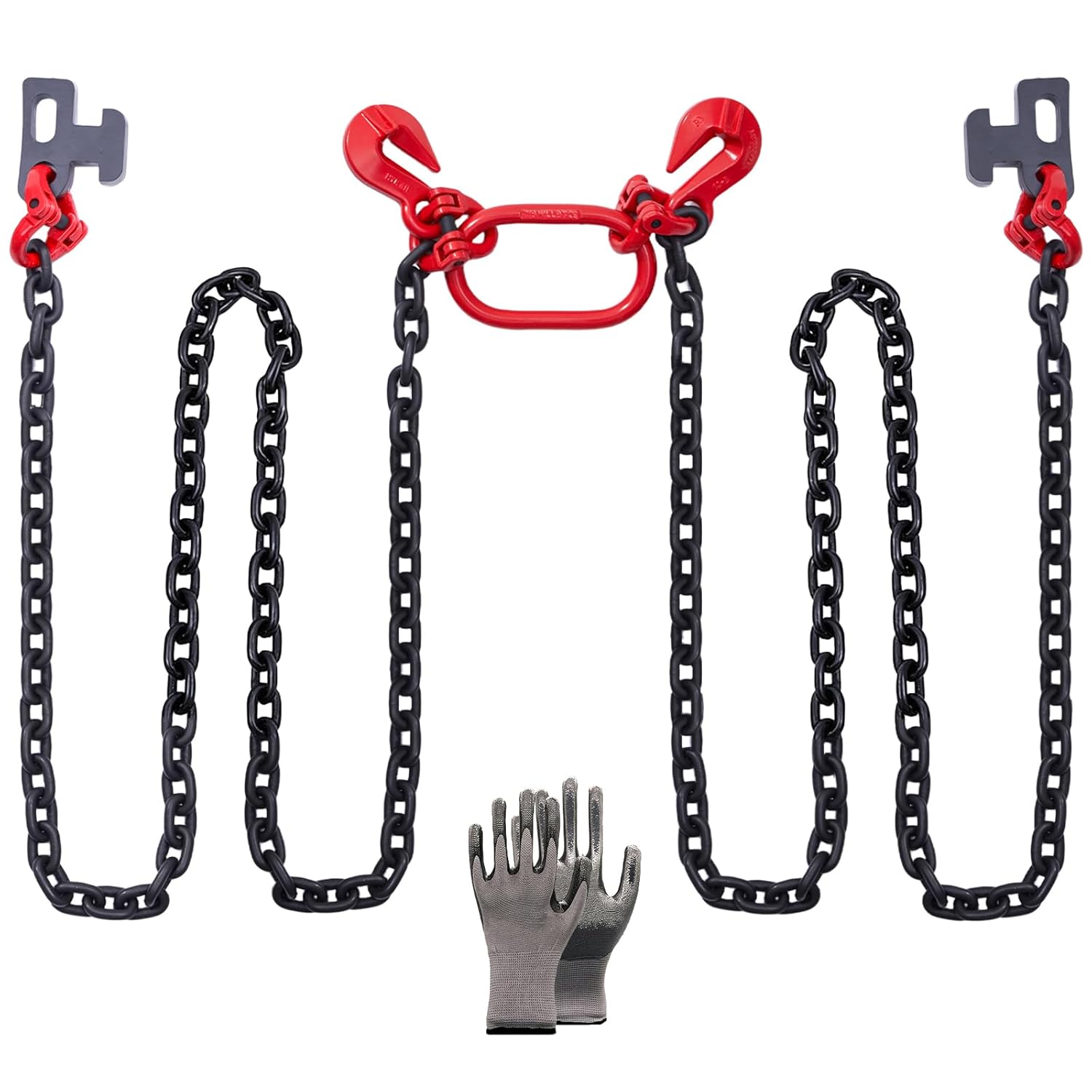 G80 Shipping Container Loading Chain (1/2" x 5'), Container Hooks with Hot Dip Galvanized V-Chain, Suitable for Cargo, Safety Locking Hooks for 20ft/ 40ft Shipping Containers, Trailers, Heavy Cargo