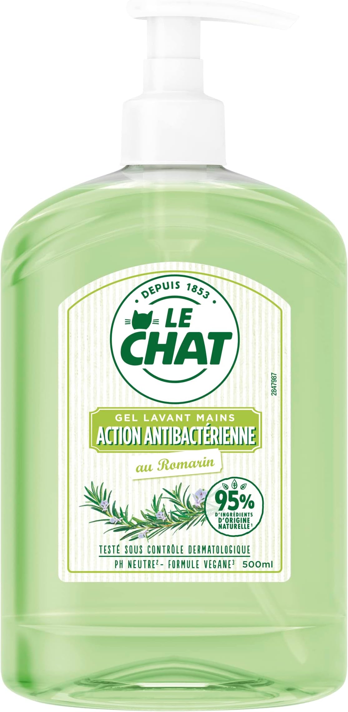 Le Chat - Hand Soap - Washing Gel - Rosemary - Antibacterial Action - Dermatologically Tested - Vegan Formula - Neutral PH - 95% of ingredients of natural origin - 500ml bottle