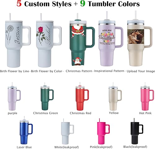 Miniatura 2 de ZOYEPIN Vaso personalizado de 40 onzas con asa y tapa con popote, regalos personalizados para mujeres, regalos inspiradores, colores vivos con