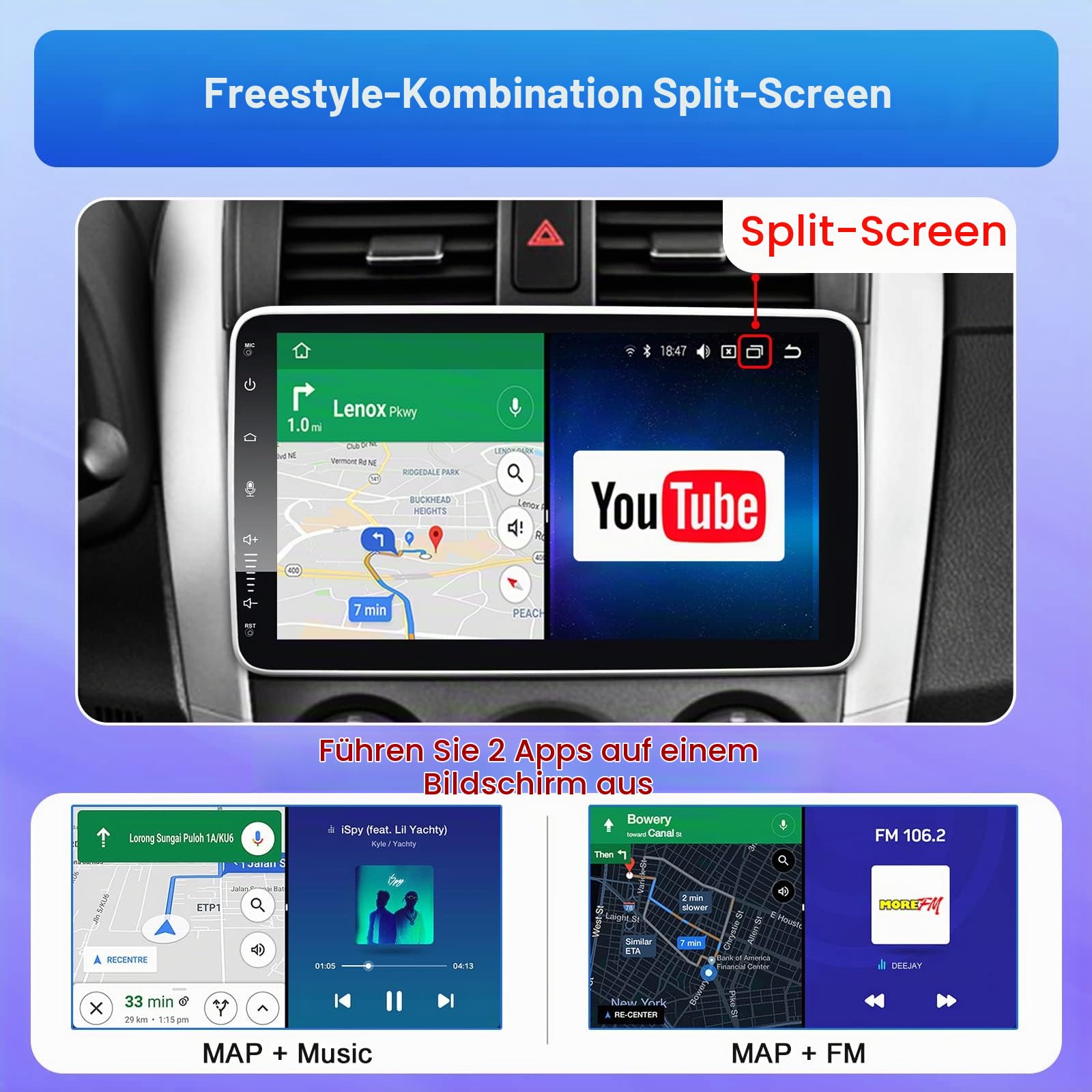 Android Autoradio mit Navi 10 Zoll Bildschirm Eingebaut DAB+ Wireless CarPlay & Wireless Android Auto 1 Din Auto Radio Touch Display mit Bluetooth 8 Core 2+32G 4G WiFi GPS AM/FM RDS Rückfahrkamera…