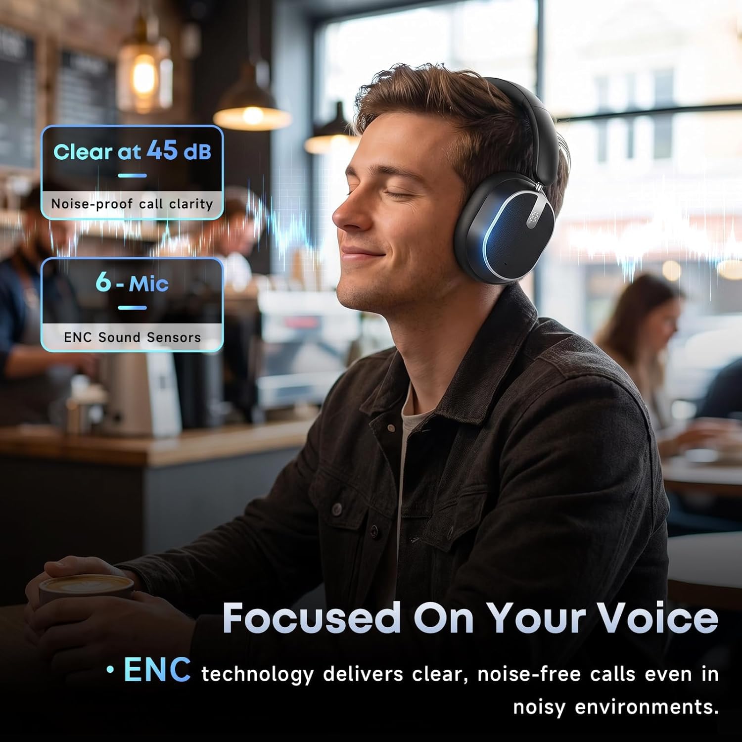 Bluetooth-Kopfhörer mit hybrider aktiver Geräuschunterdrückung, Kabellose Over-Ear-Kopfhörer mit Bluetooth 6.0, 120 Stunden Akkulaufzeit, Hi-Res-Audio, Kraftvollen Bässen und Ohrpolstern aus