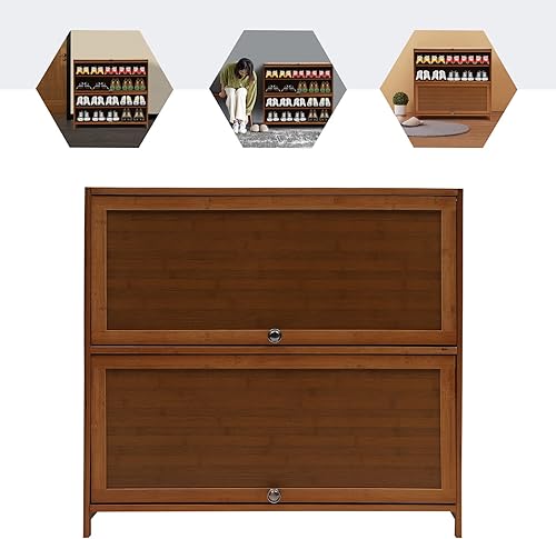 Miniatura 2 de Estante de zapatos marrón de 4 niveles de estilo moderno y simple, estante de zapatos de bambú, exhibición de organización para pasillo, entrada,