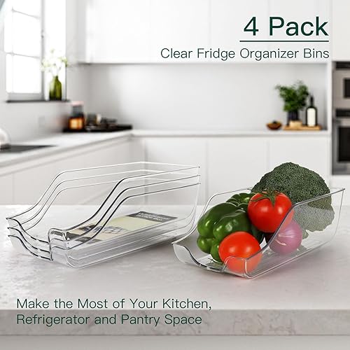 Miniatura 6 de Paquete de 4 cubos de refrigerador para almacenamiento de despensa, organizador de latas para refrigerador, soporte de bebidas, transparente