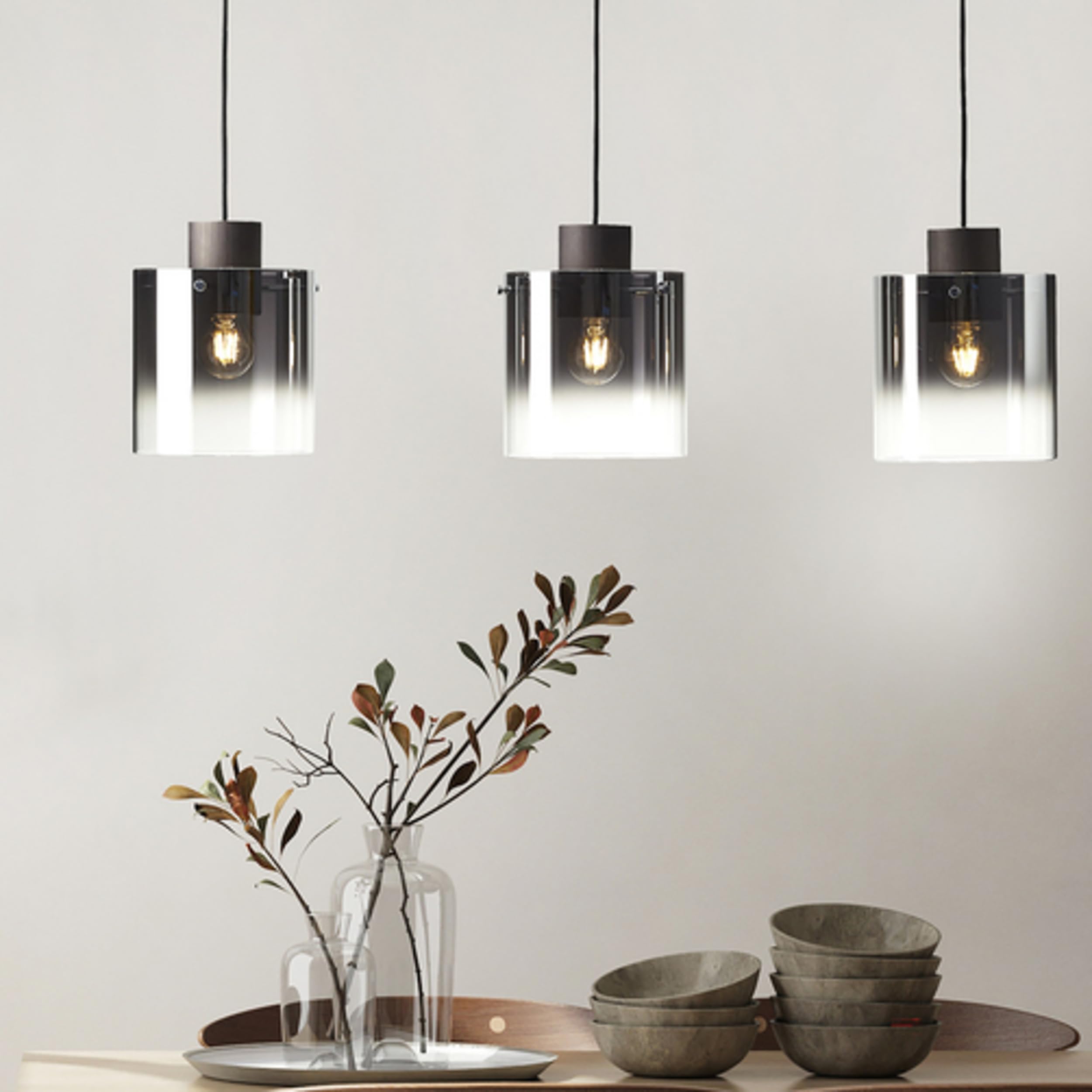 Lightbox Pendelleuchte 3-flammig - mit Rauchglas in Kaffee - Hängelampe für Esstisch, Küche & Wohnzimmer - exkl. E27 LED