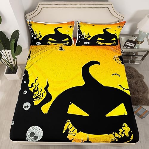 Miniatura 2 de Erosebridal Nightmare - Juego de sábanas de noche de Halloween para niños y hombres, sábanas de murciélago gótico de calavera de terror, tela de