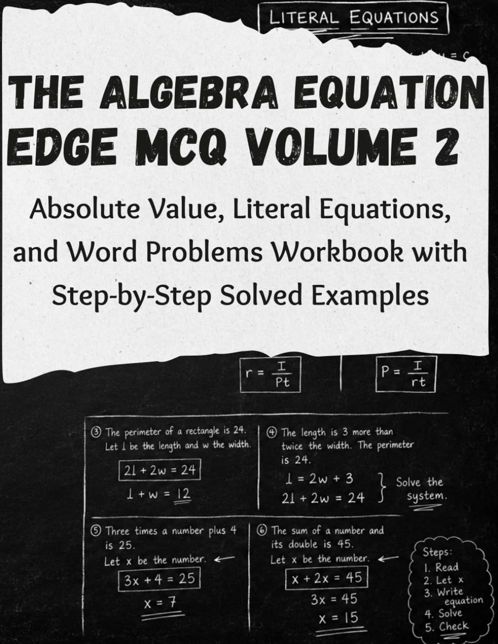 The Algebra Equation Edge MCQ Volume 2: Absolute Value, Literal Equations, and Word Problems Workbook with Step-by-Step Solved Examples