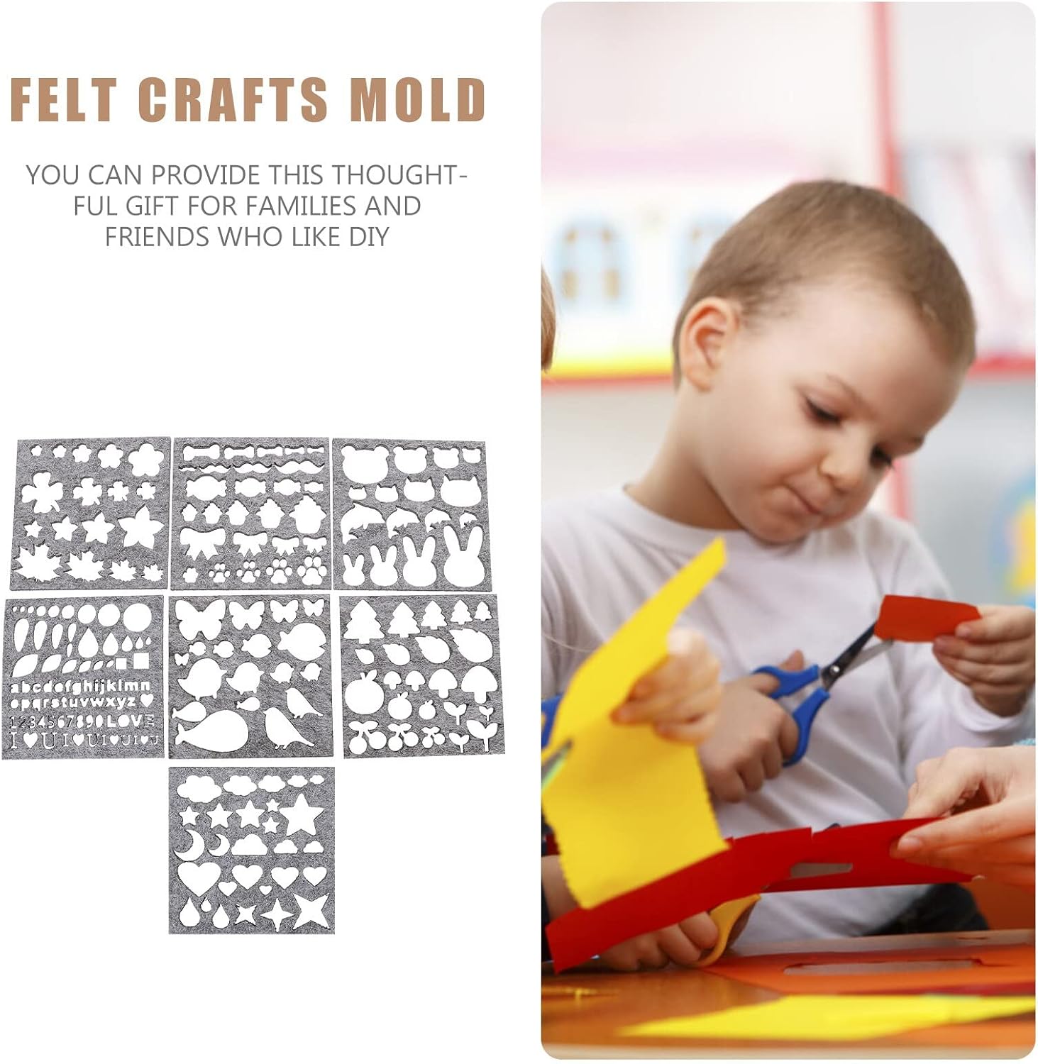 Felting Mold, 7Pcs Needle Felting Template DIY Applique Crafts Wool Felt Mold Embroidery Stencil Tools Tree Cloud Bone Butterfly Flower Squirrel Number