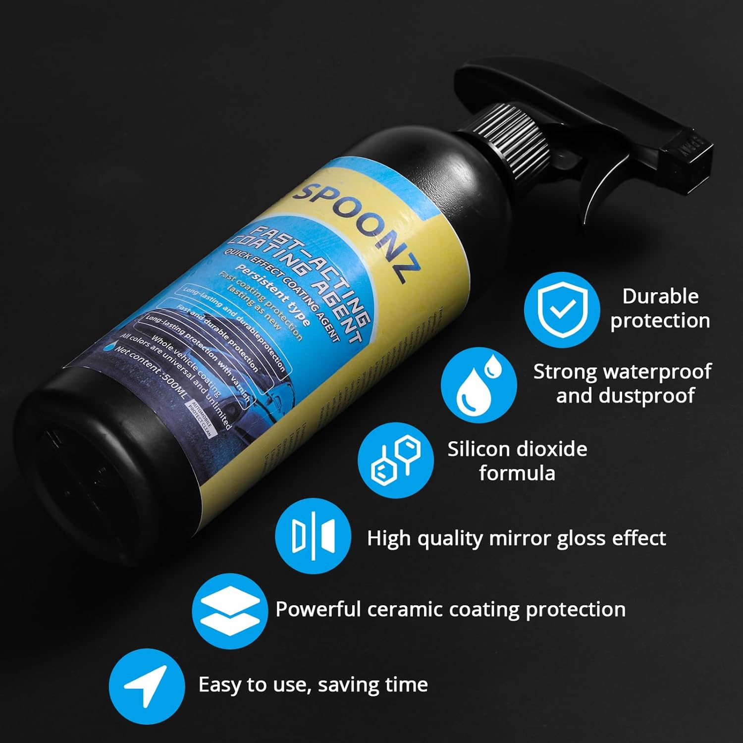 500ML Quick Effect Coating Agent For Car –Car Coating Spray, & Polish Spray, For Car Exterior Care & Scratch Maintenance-17 oz (Black) - Image 3