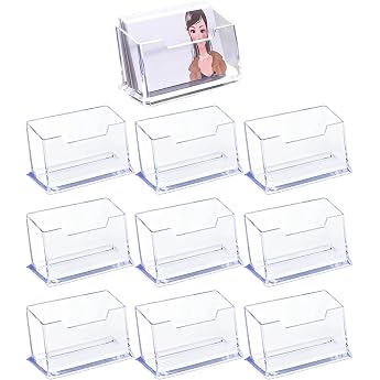 DYOUen Pack of 10 Acrylic Business Card Holder Transparent Business Card Stand Business Card Stand for Desk or Counter Home