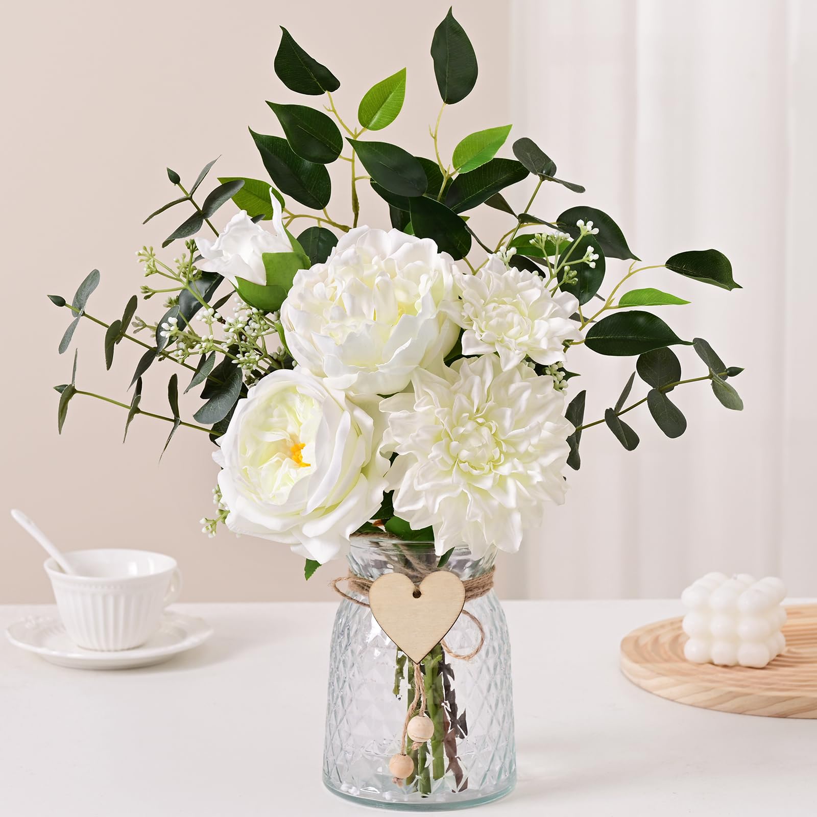 Photo 1 of Livole White Peony Artificial Flower Arrangement with Vase