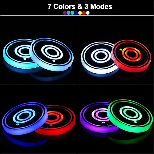 Miniatura 2 de Luces LED para portavasos de automóvil, 7 colores cambiantes, alfombrilla de carga USB, almohadilla impermeable para tazas, lámpara LED de atmósfera