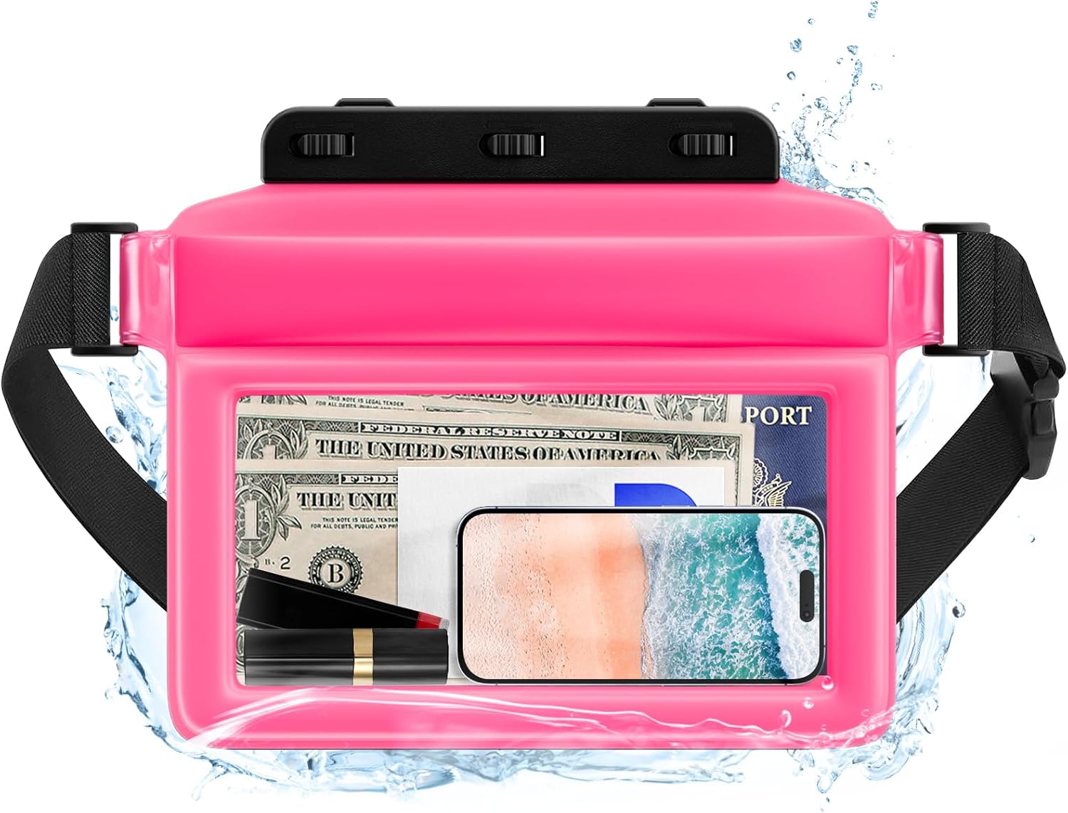 JOTO Large Floating Waterproof Phone Pouch with Adjustable Waist Strap, Water Proof Fanny Pack Dry Bag Wallet for Cellphone Passport Watch and Valuables, Beach Essential for Swimming Snorkeling -Pink JOTO Large Floating Waterproof Phone Pouch with Adjustable Waist Strap, Water Proof Fanny Pack Dry Bag Wallet for Cellphone Passport Watch and Valuables, Beach Essential for Swimming Snorkeling -Pink