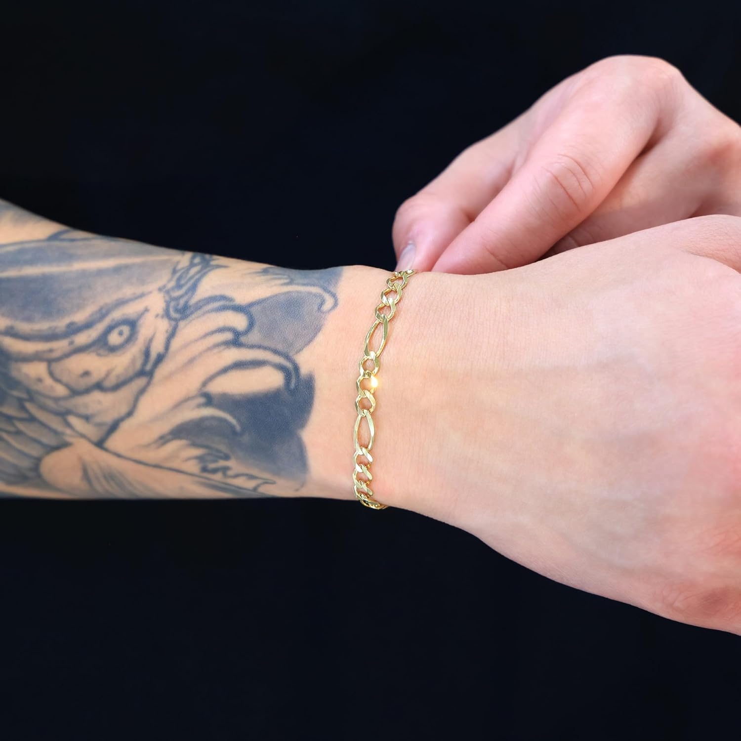 Nuragold 14k Real Yellow Gold Solid Figaro Link 5.5mm Chain Bracelet (7"-9") Italian Jewelry for Men & Women