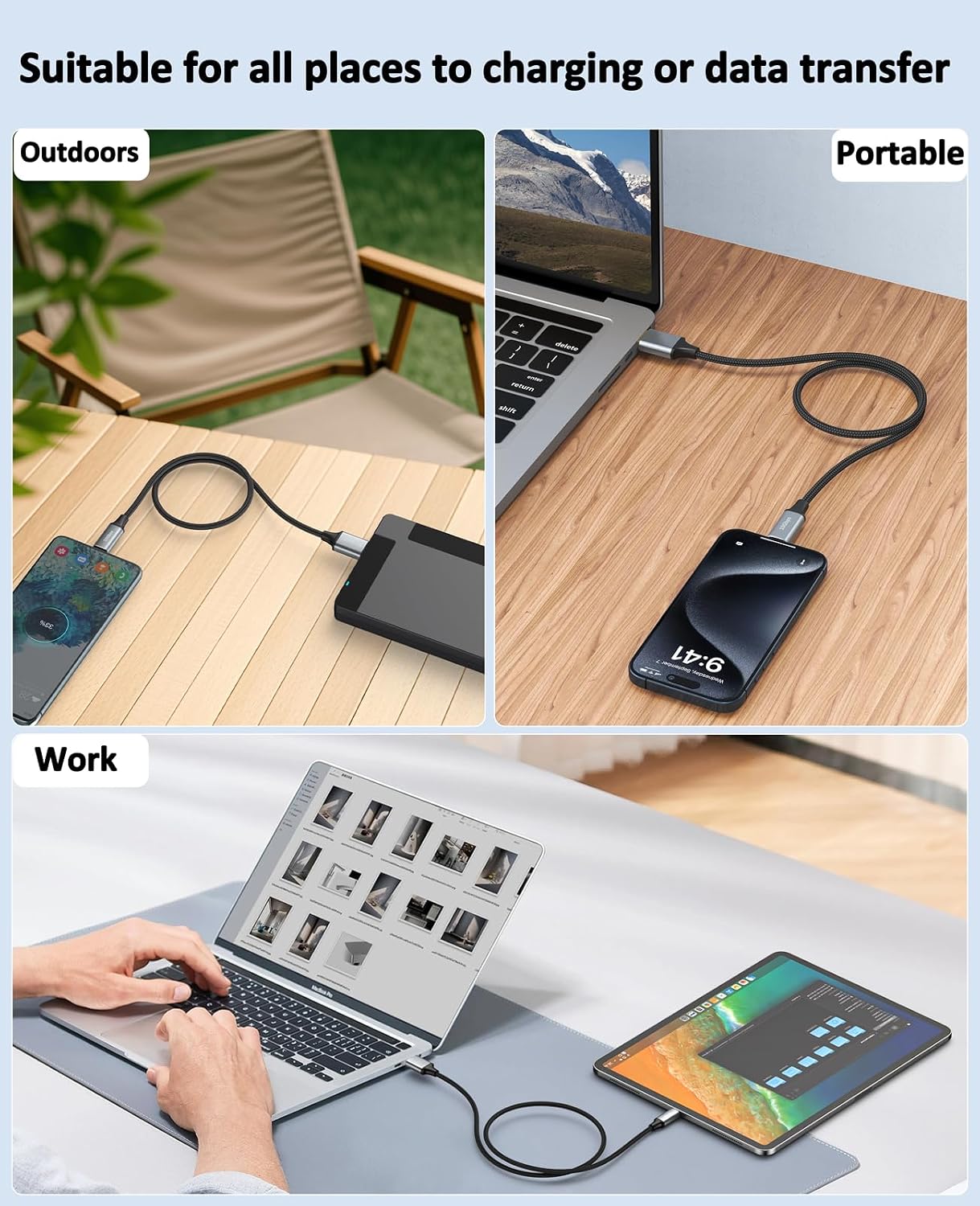 USB A to USB C Data Cable 6ft 2Pack, 10Gbps USB 3.2 Gen 2 Data Transfer 100W Fast Charging Type C CarPlay & Android Auto Cord for iPhone 17/16/15, Smartphone, External SSD, PS5, Laptop, Tablet