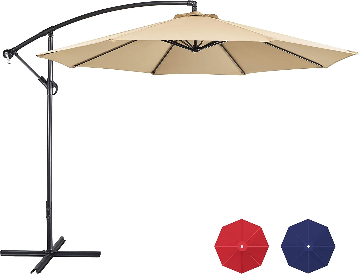 Yaheetech 10FT Patio Offset Umbrella - Cantilever Hanging Outdoor Umbrellas w/UV Protection & 8 Ribs & Handy Crank & Cross Base for Market/Garden/Lawn/Deck/Backyard/Pool - Tan