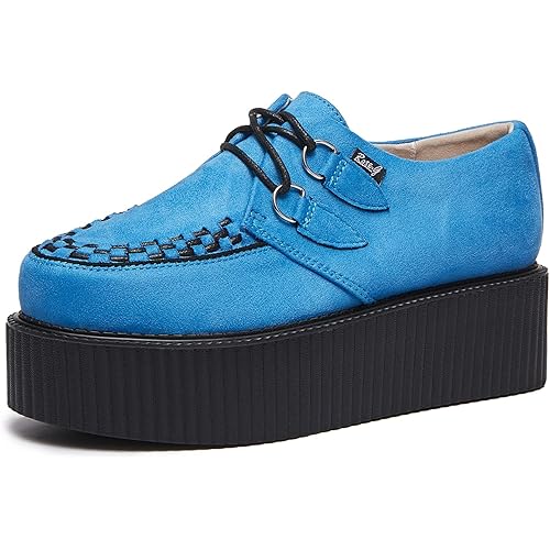 Women's Handmade Suede Lace Up Flat Platform Creepers Shoe
