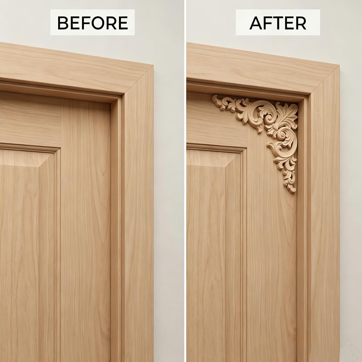 Premium Unpainted Solid Wood Corner Appliques Set, Decorative 3D Carved Wood Onlays for Furniture Renovation, Cabinet Doors and Mirror Frames - French Vintage DIY Home Decor (8-Pack: 3.1 x 3.1in) image 4