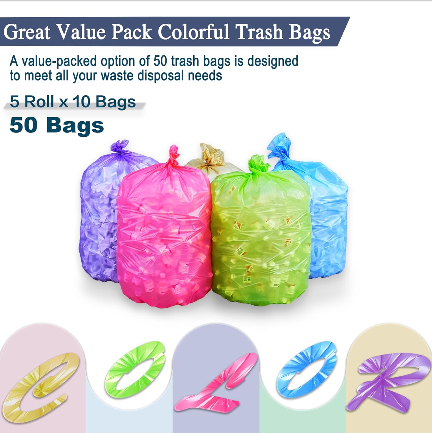 YoYoRain-(55-60) Gallon Colorful Trash Bag Large Garbage Bag-22Mic 38" x 58",Perfect for Industrial,Lawn,Yard Waste and Kitchen(100Bags).