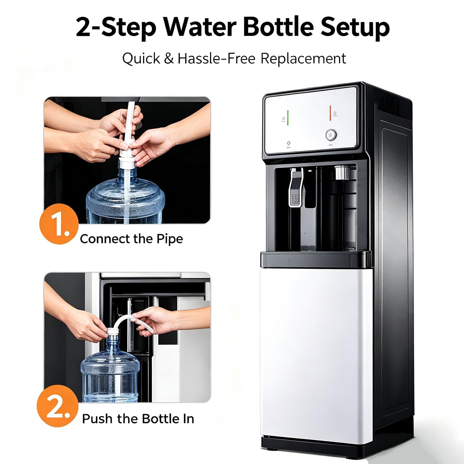 Distributore di acqua calda e fredda autoportante con indicatore di acqua bassa, refrigeratore d'acqua da pavimento per una facile preparazione di tè e caffè, design con riempimento inferiore