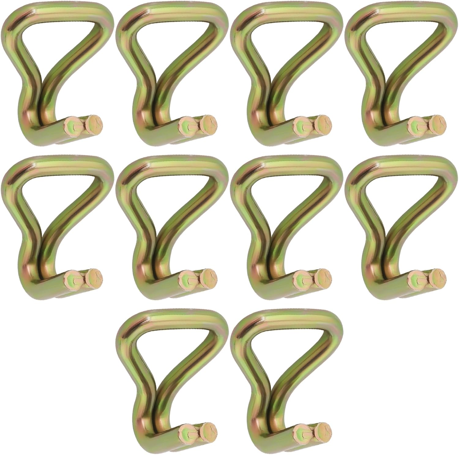 OTOTEC 10Pcs Double Pointed Hook Tightener Hook Tie Down Strap Tensioner Hook Cargo Securing J-Hook for 25mm Wide Strap 50x30x15mm Gold