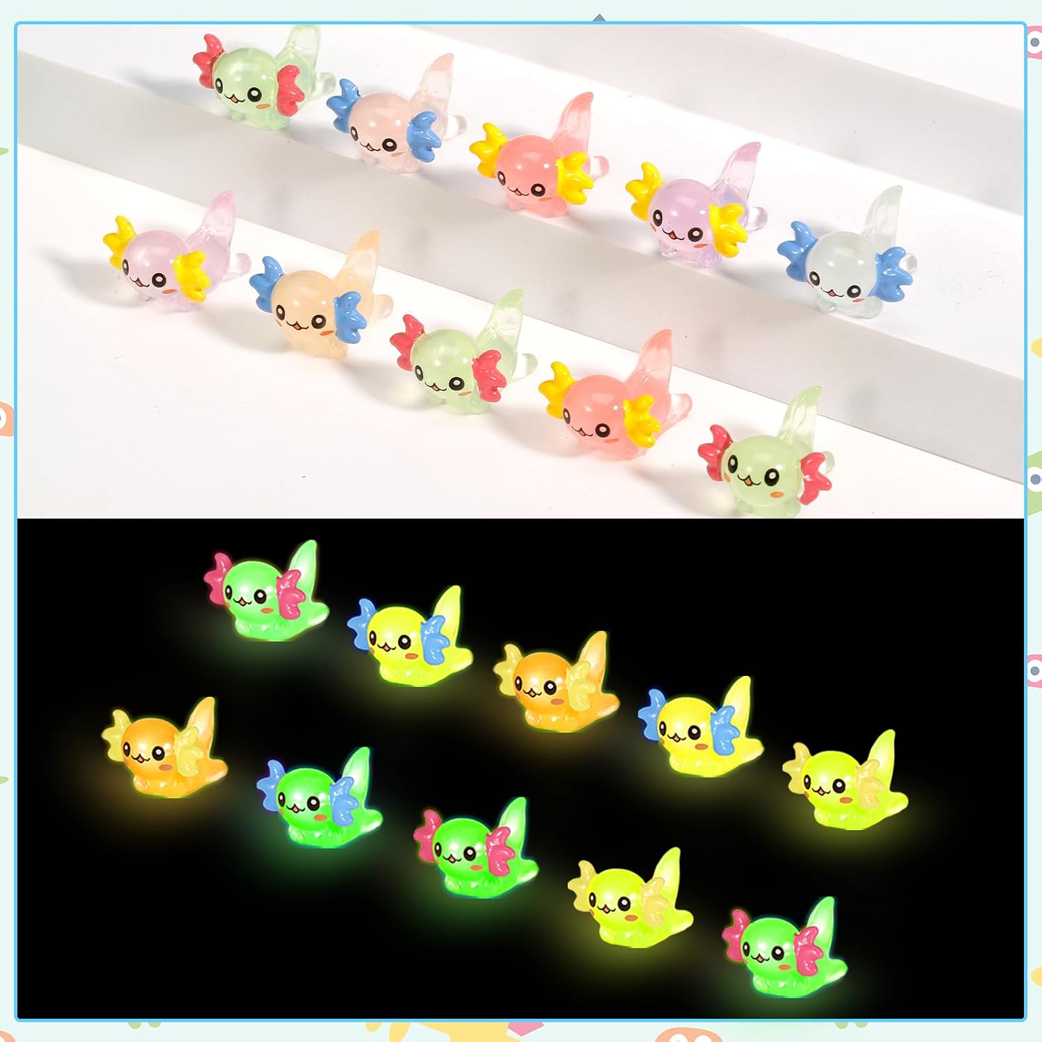 80 Pcs Mini Resin Axolotl Luminous Small Axolotl Miniature Animal Figurine Luminous Mini Resin Animal Party Favors for DIY Garden Landscape Decoration(Multicolor)