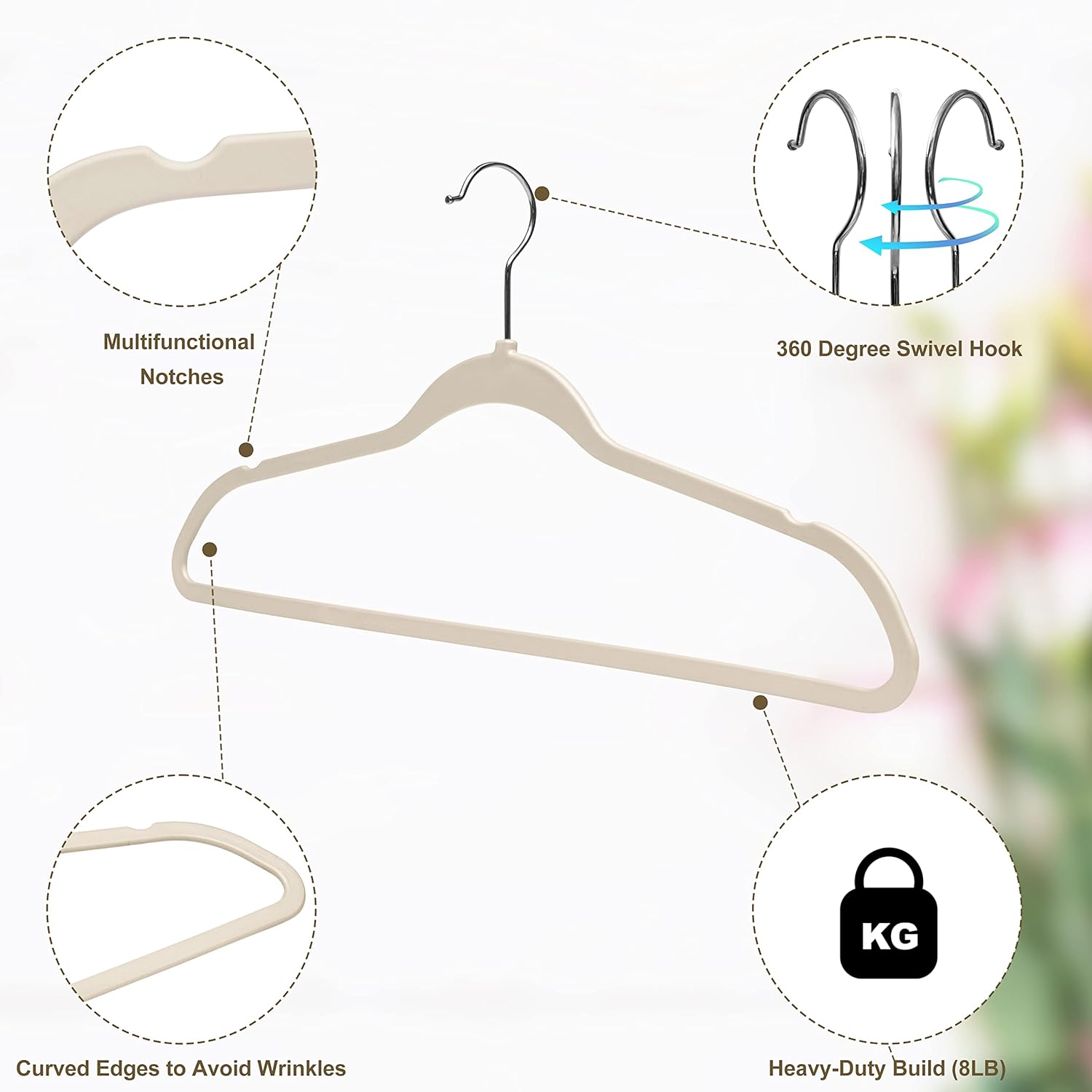 Quality Hangers Multi Pack Slim Plastic Hangers for Clothes - Sturdy Non-Velvet Pink Hangers with 360° Swivel Chrome Hook & Notches - Versatile for Coats Shirts Dresses (50, Ivory, 17.7" inch) - Image 5