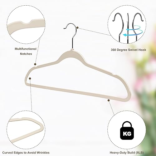 Miniatura 5 de 10 ganchos de plástico de calidad no aterciopelados, no flocados, delgados, compactos, gancho giratorio negro (10) (50, marfil)