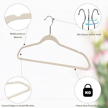 Quality Hangers Multi Pack Slim Plastic Hangers for Clothes - Sturdy Non-Velvet Pink Hangers with 360 Swivel Chrome Hook & Notches - Versatile for Coats Shirts Dresses (50, Ivory, 17.7 inch)