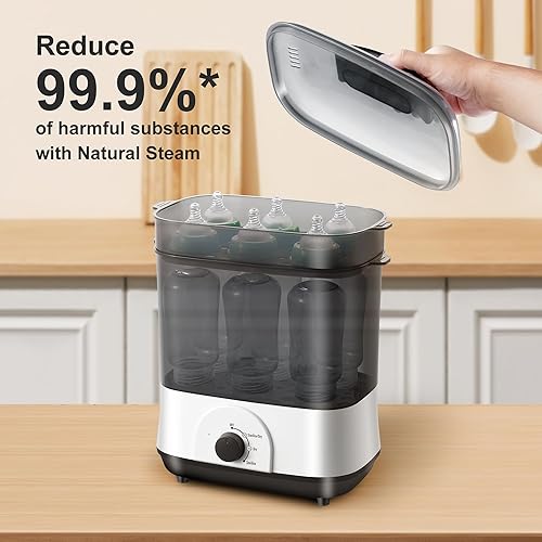 Miniatura 7 de Vaporizador de biberones, vaporizador y secadora de botellas 3 en 1, secador eléctrico de botellas de vapor de fácil control de un solo dial para