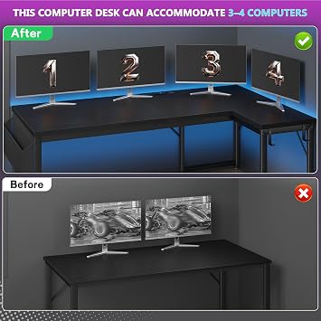DurayLoly 63 L Shaped Desk with 0.95 Thick Desktop for Home Office,Black