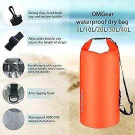 OMGear Waterproof Dry Bag Backpack Waterproof Phone Pouch 40L/30L/20L/10L/5L Floating Dry Sack For Kayaking Boating Sailing Canoeing Rafting Hiking Camping Outdoors Activities (Orange2, 5L)