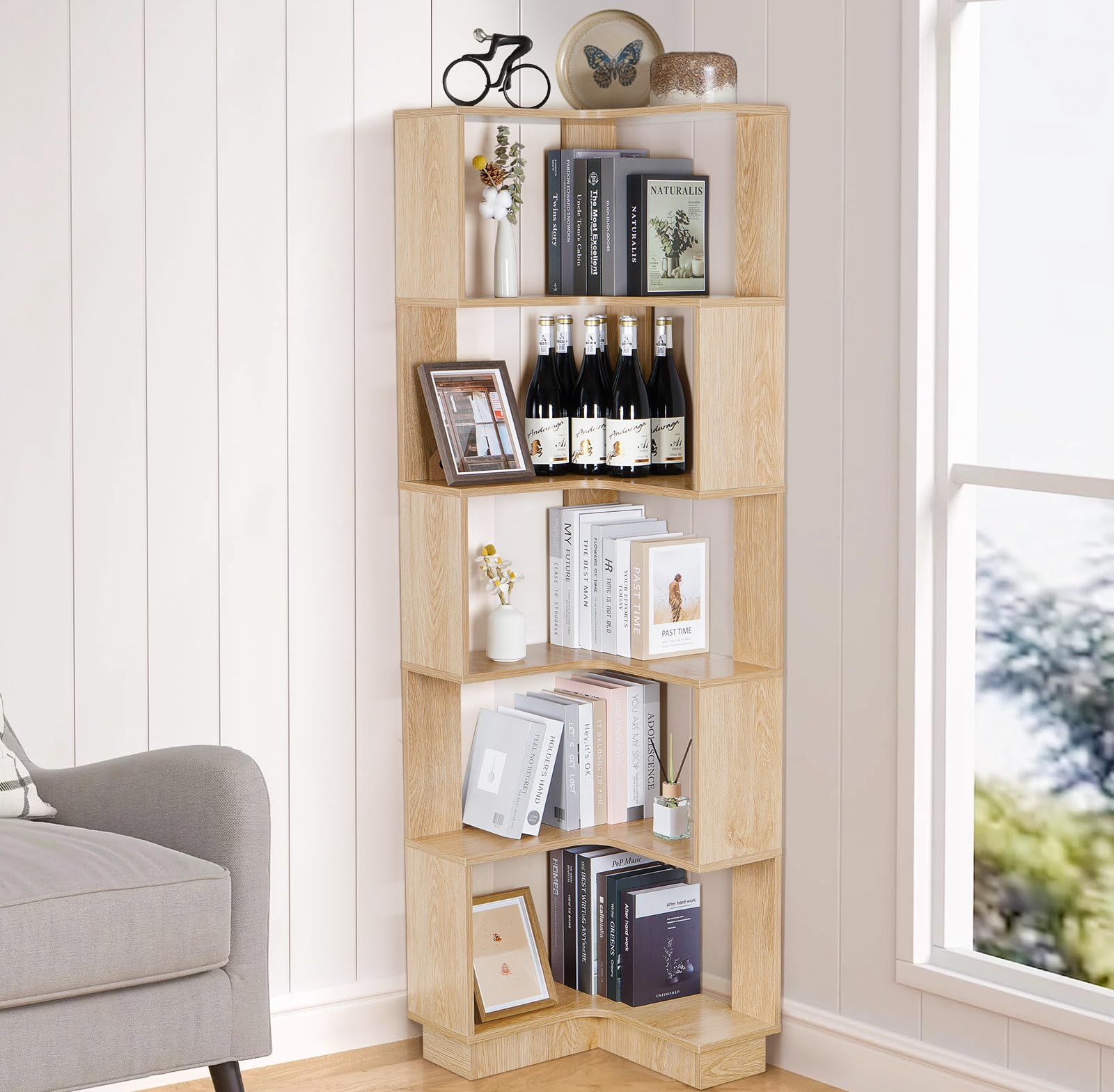 NIZAME Libreria Angolare A 6 Ripiani, Libreria A Forma di L Alta 75,6, Scaffale D'angolo Rack Display, Scaffali Organizzatori di Utilità per La Visualizzazione di Riviste (Color : White