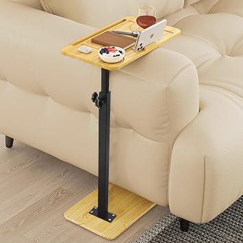 C Table End Table, Height Adjustable Couch Tables, Bamboo Side Tables, Sofa Table Tray, C Shaped End Table, End Tables for Small Spaces, for Drinks, Snacks and Small Space