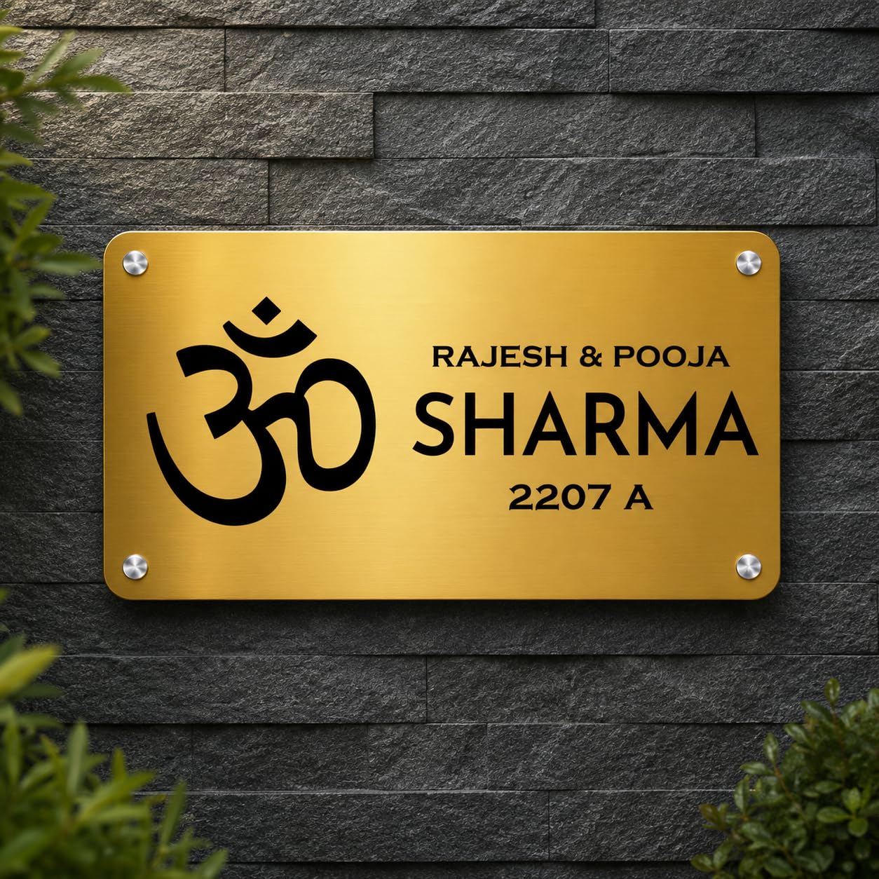 Custom Golden Acrylic Name Plate with Ganesha | Personalized House Nameplate with Name & Flat Number | Premium Door Wall Name Sign for Home Entrance 6 x 12 inch (Golden Mirror & Black) — Amazon image 9