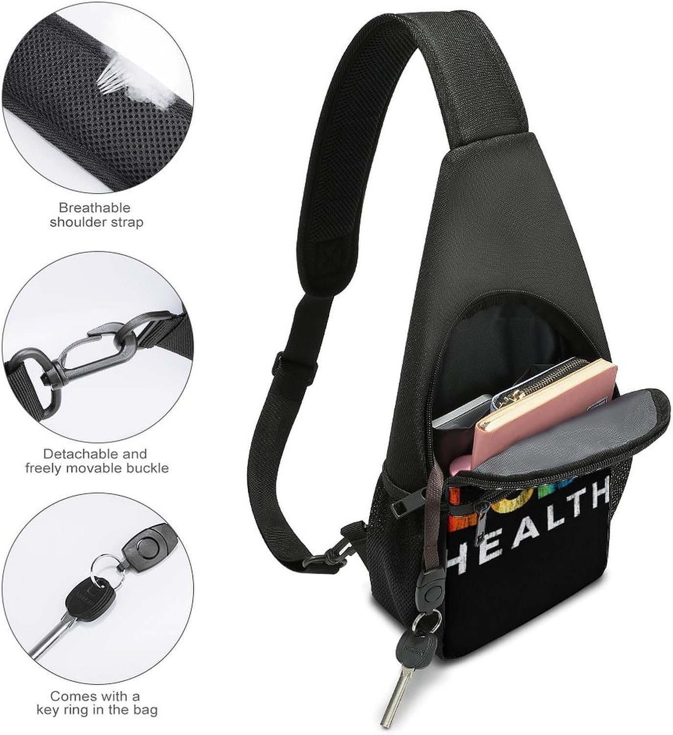 LGBT Health Crossbody Sling Backpack Chest Bag Daypack | unisex,trendy,with convertible and detachable shoulder strap,side pockets
