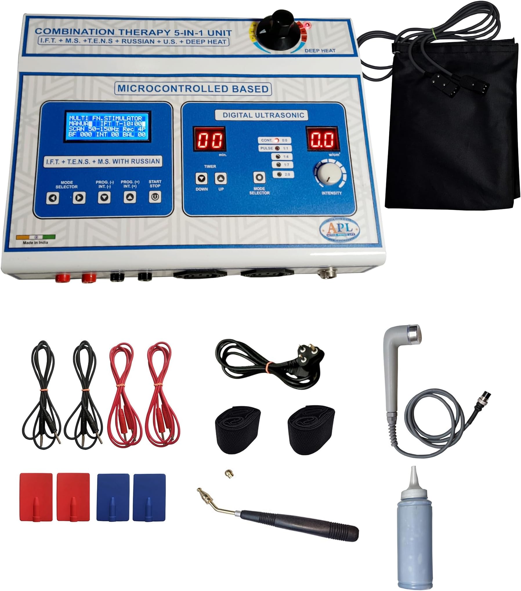 Digital 5 In 1 IFT MS Tens Ultrasonic Deep Heat 125 Program Physiotherapy Machine Electrotherapy Combo Physiotherapy Machine with one Year Warranty For all Pain Relief Device