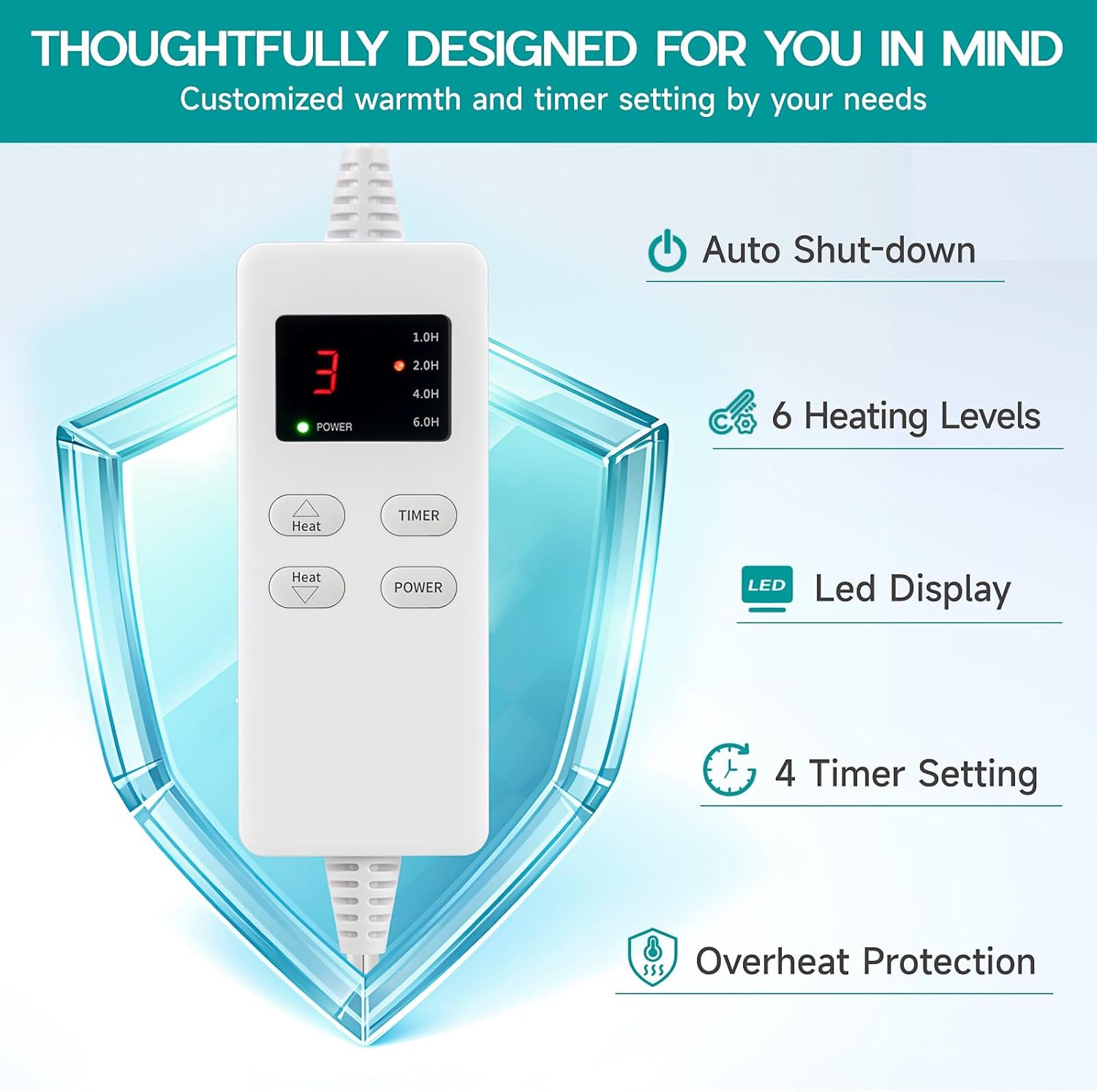 Heating Pad for Period Cramps, Heating Pad for Back/Neck/Shoulder Muscle Pain, 6 Heating&4 Timer Setting, Auto Shut Off, Dry/Moist Heat & Machine Washable, Gray Birthday Christmas Gifts for Women Mom - Image 4