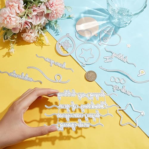 Miniatura 3 de INFUNLY 26 piezas de globos de palabras troqueladas Love You Valentine troquelado de metal para feliz cumpleaños, plantillas de papel troquelado