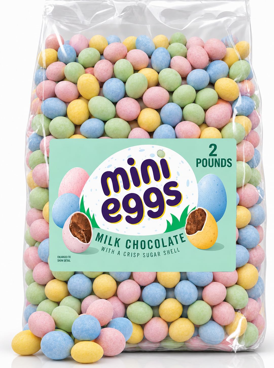 Mini Eggs Chocolate Candy, 2 Lbs Bulk, Candy Coated Milk Chocolate Eggs, Pastel Colored Chocolate Candy Balls, for Goodie Bag Stuffers and Snacking