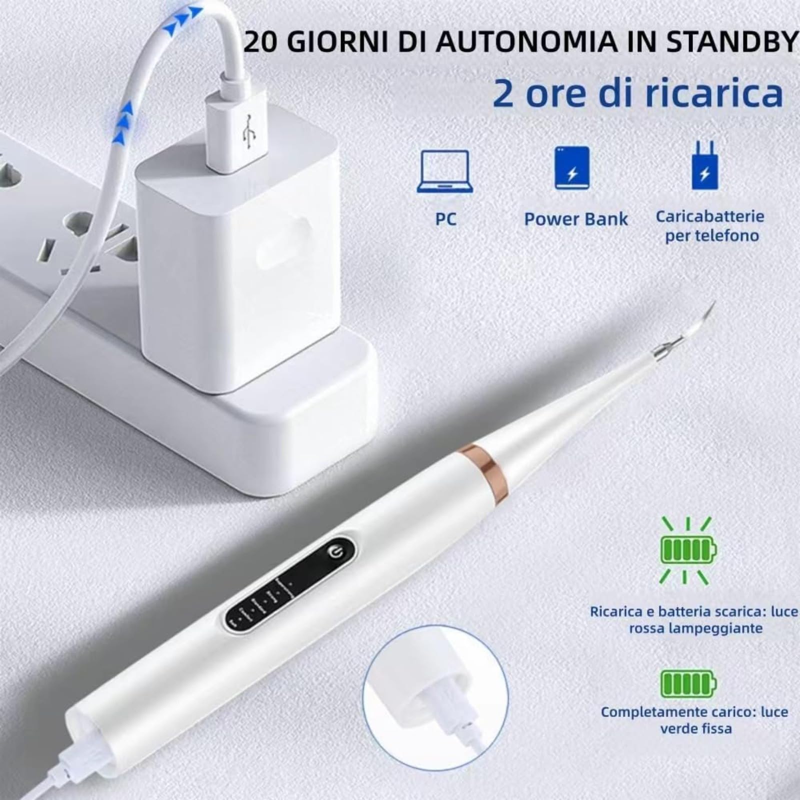 ZampaDent Dispositivo Professionale per la Pulizia Dentale del Cane-Kit Pulizia Denti per Cani e Gatti, 5 Modalità, per Tartaro Dentale, Alito Cattivo, Gengivite (Bianco)