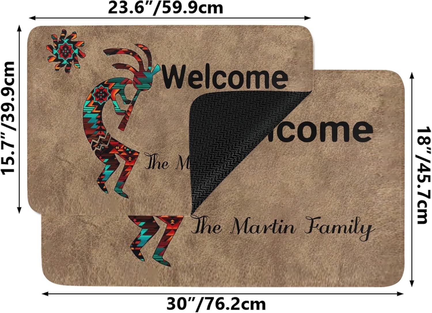 Southwest Kokopelli Personalized Doormat Text Name Custom Indoor Outdoor Pet Mat Entrance Rugs Home Decor Welcome Door Mats 30 x 18 Inch
