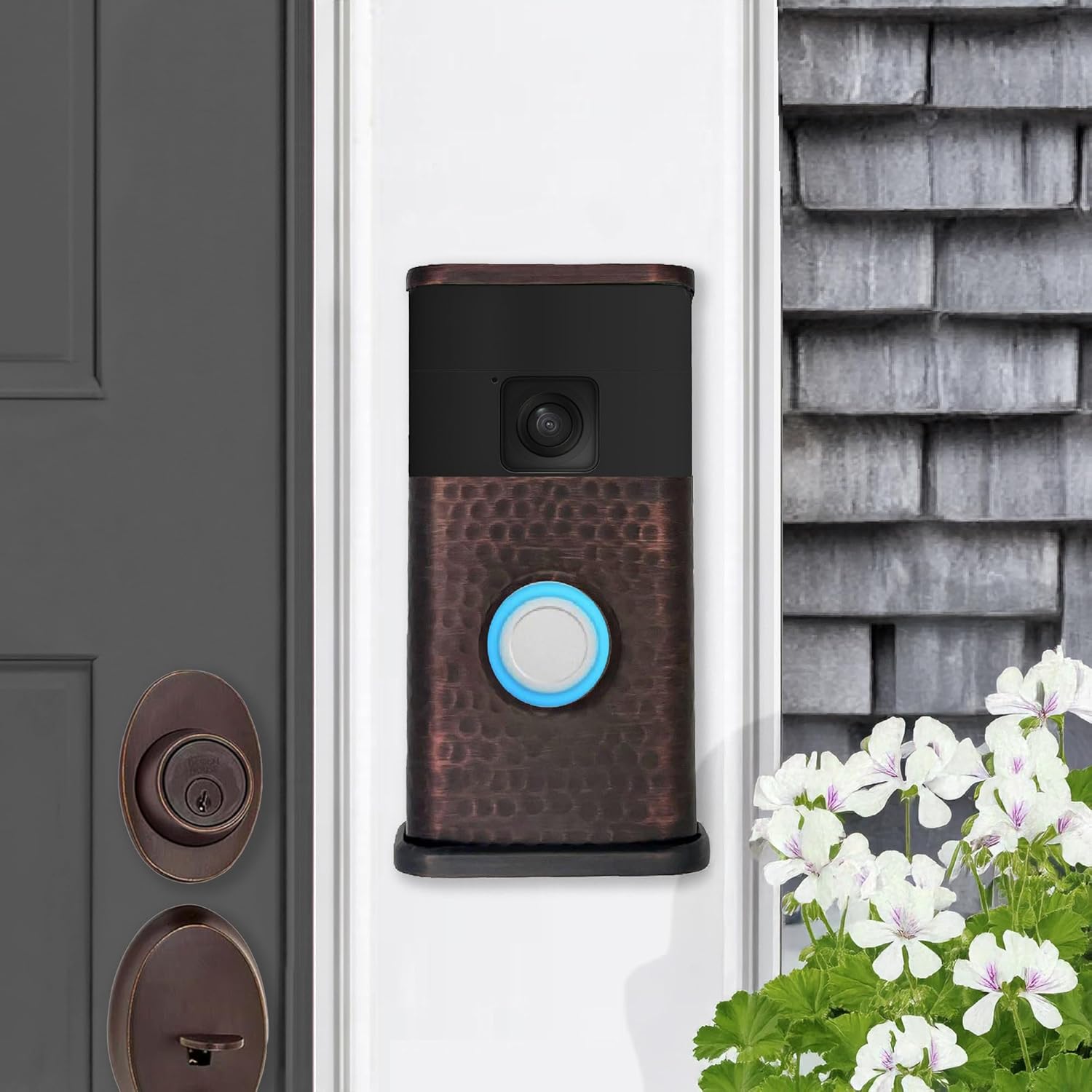 Hammered Video Doorbell Cover (Compatible with Ring Battery Doorbell - 2024 Release) (Oiled Bronze)