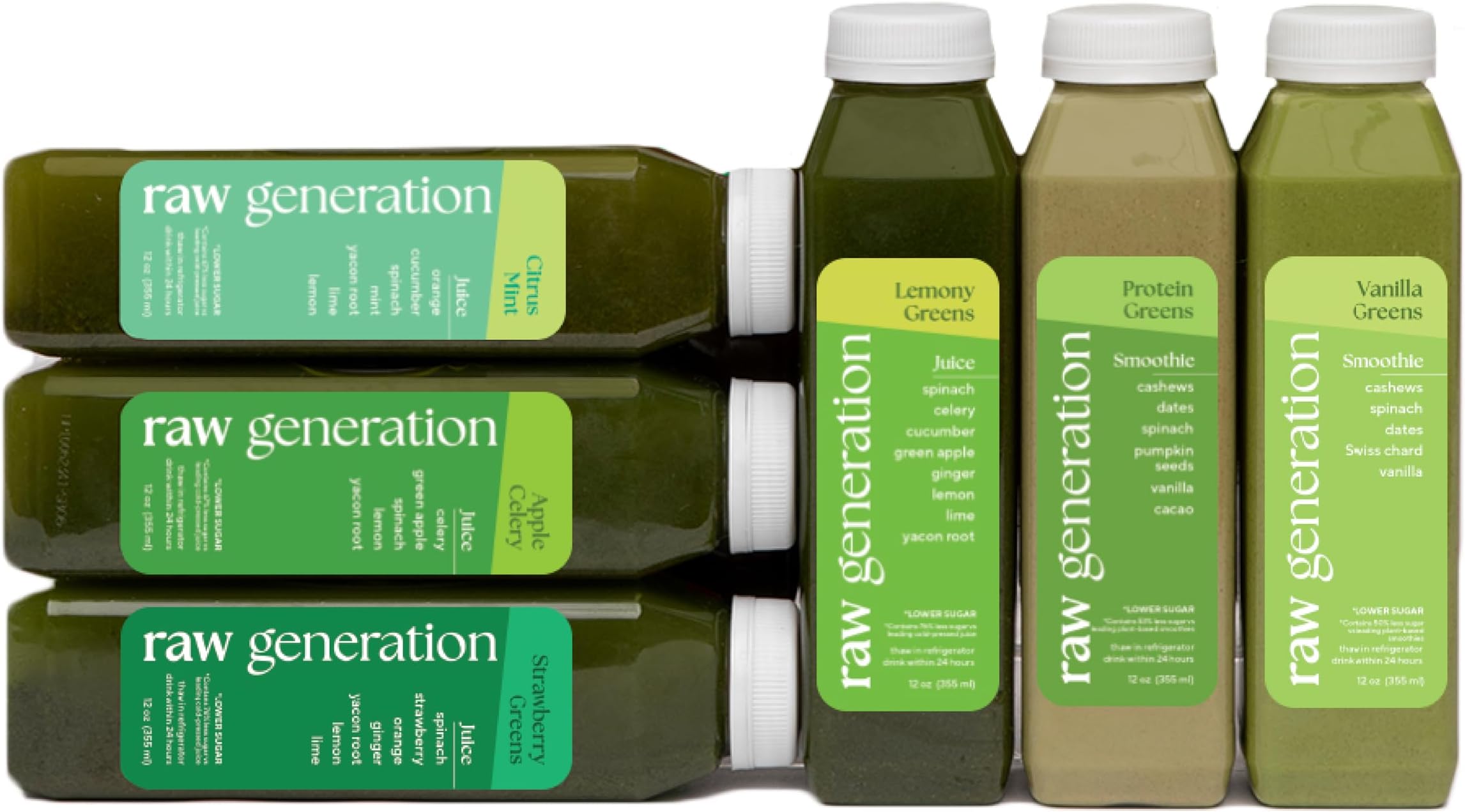 Raw Generation1-Day Lower Sugar Detox Cleanse - Beginner Juice Cleanse | Boost Digestion & Eliminate Bloating | Full Body Detox | Less Sugar & 47g Protein Daily | Non-GMO, 100% Plant-Based Juices